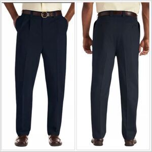Oak Hill Premium Pleated Tall Business Pants Navy Chinos 100% Cotton Sz 38 X 38